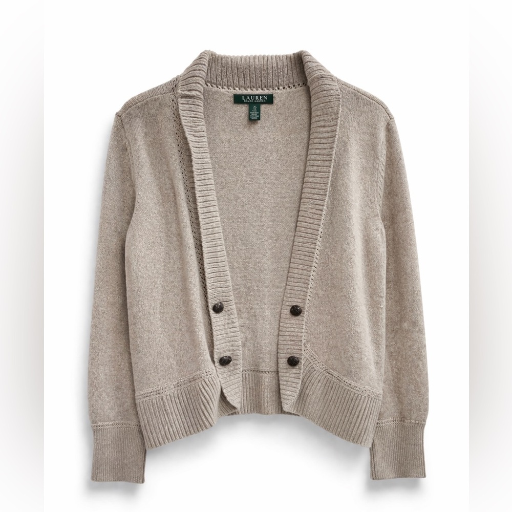 Lauren Ralph Lauren Beige Shawl Collar Button Cardigan